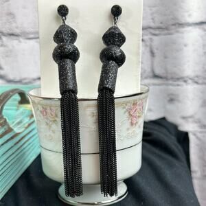 H & M Black, Sparkle, Long Earrings - 5"